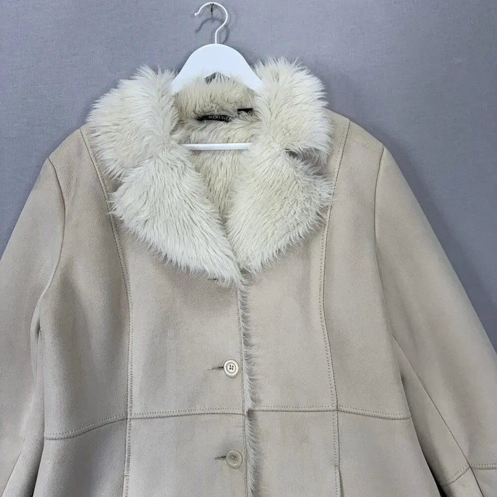 Vintage Mixit Faux Suede Penny Lane‎ Womens XL Beige Faux Fur Lined Y2K Jacket